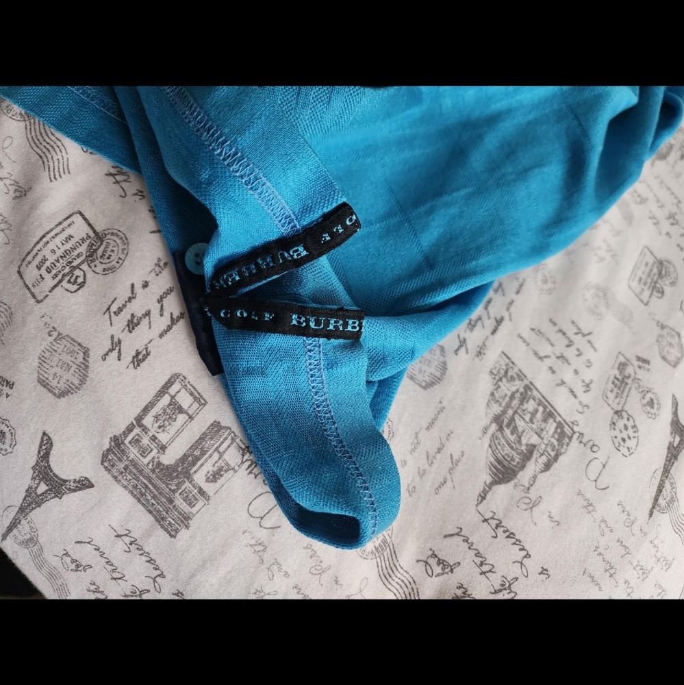 Burberry Ocean Blue Check Long Sleeve Polo Shirt - Picture 14 of 16